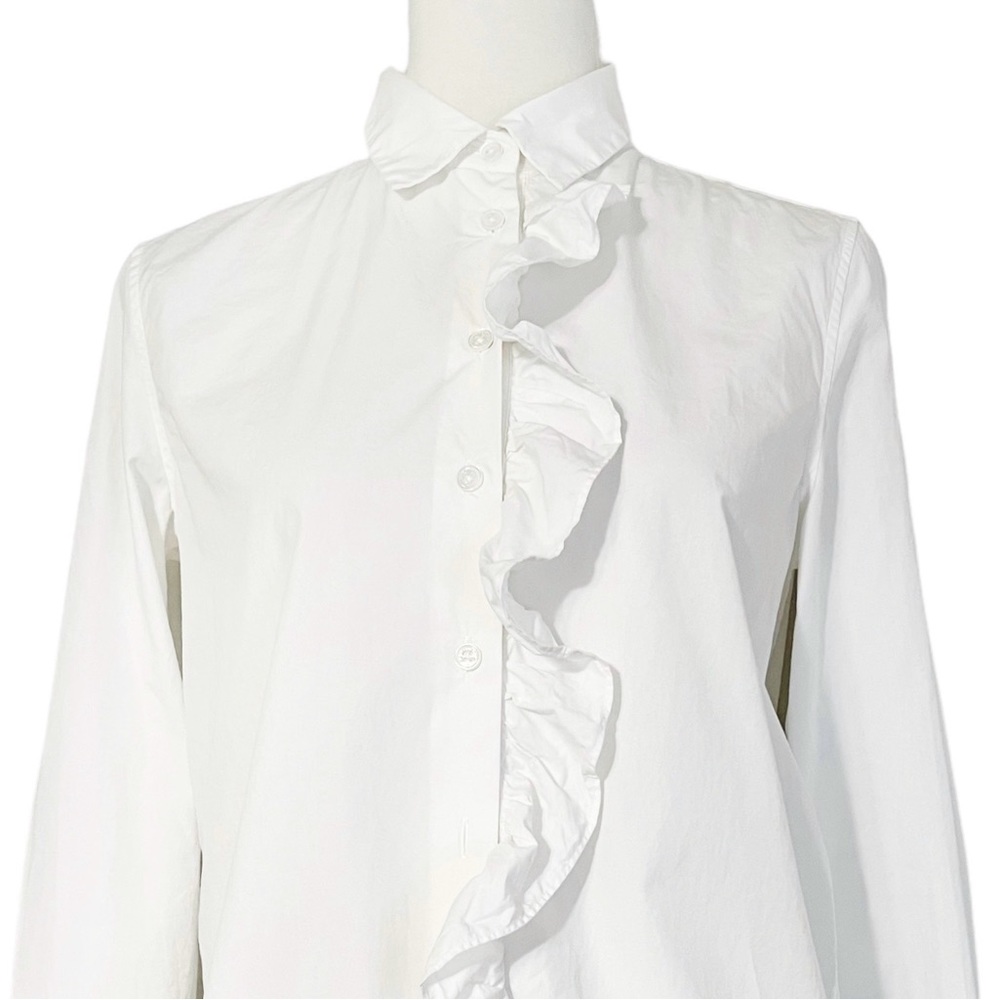 Equipment Front Ruffle Button Down Blouse In White - image 6